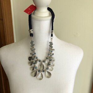 VINEYARD HAVEN Statement 2 Strand Silvertone/Blue Rope Necklace NWT